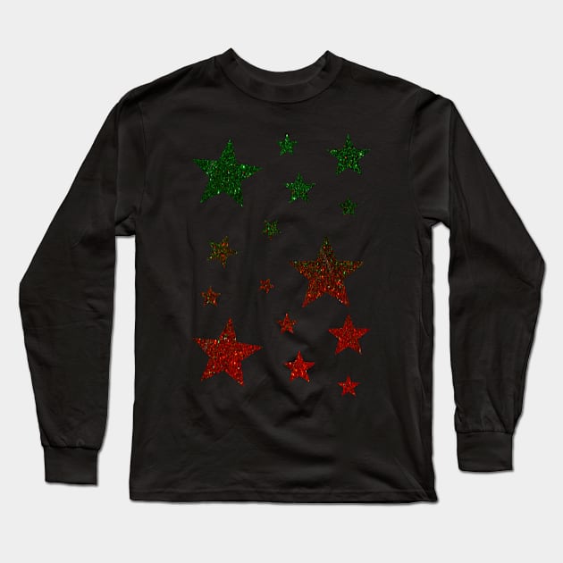 Christmas Red Green Ombre Faux Glitter Stars Long Sleeve T-Shirt by Felicity-K